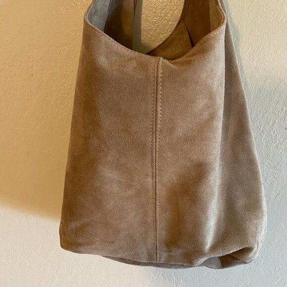 Italian Suede Leather Hobo Bag – Taupe – Soft, Minimalist, Chic - Picture 5 of 16